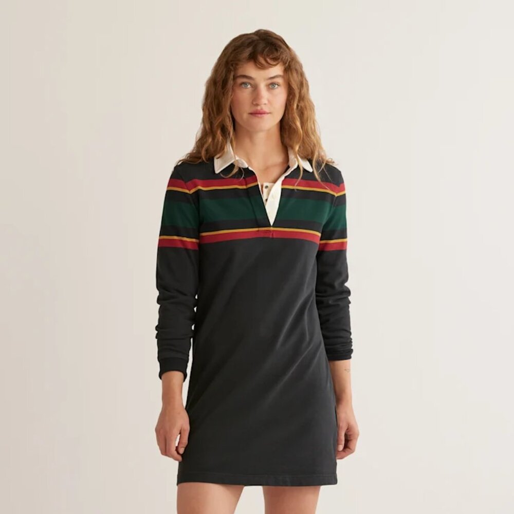 Pendleton Women's Black Multi-Striped Cotton Rugby Casual Shirt Dress Size M